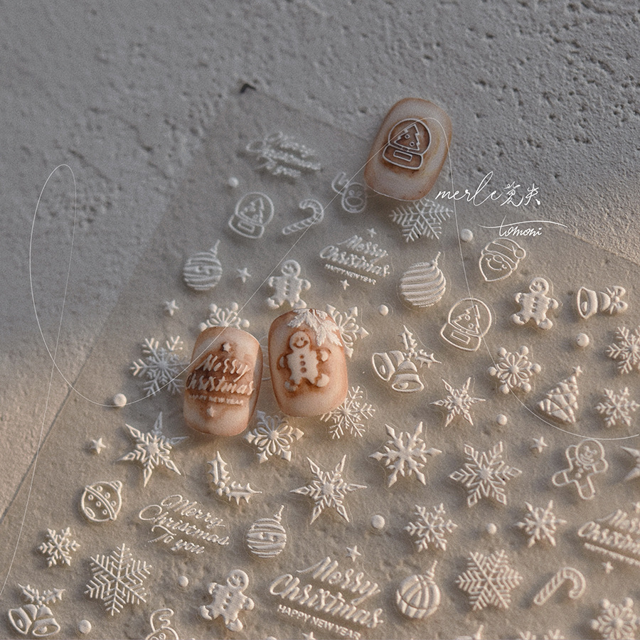 Nail Art Xmas - 5d Relief reinweiß frohe Weihnachten verschiedene