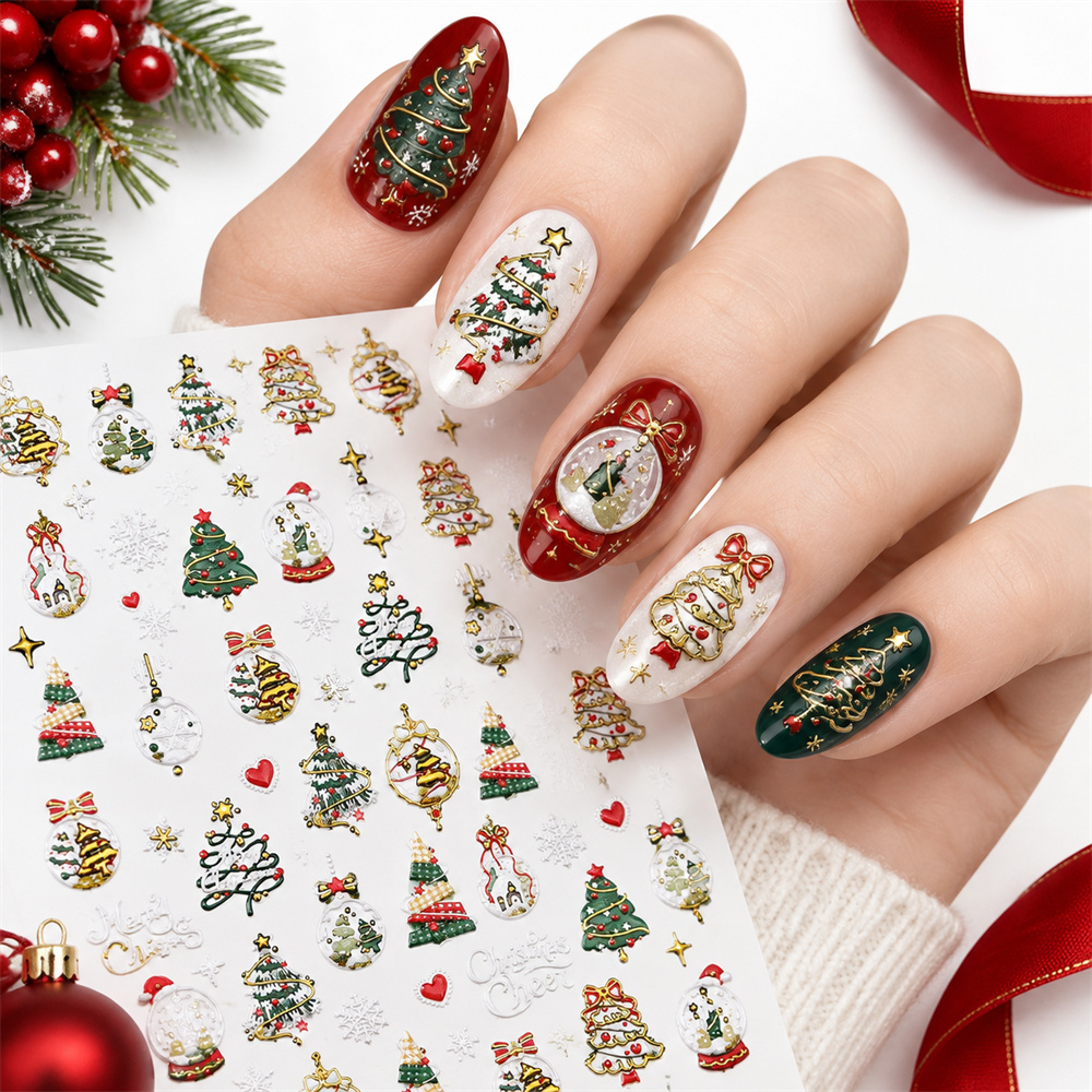 Nail Art Xmas - 1 Stück Neuheit 5D Gold Weihnachts-Nagelkunst-Aufkleber