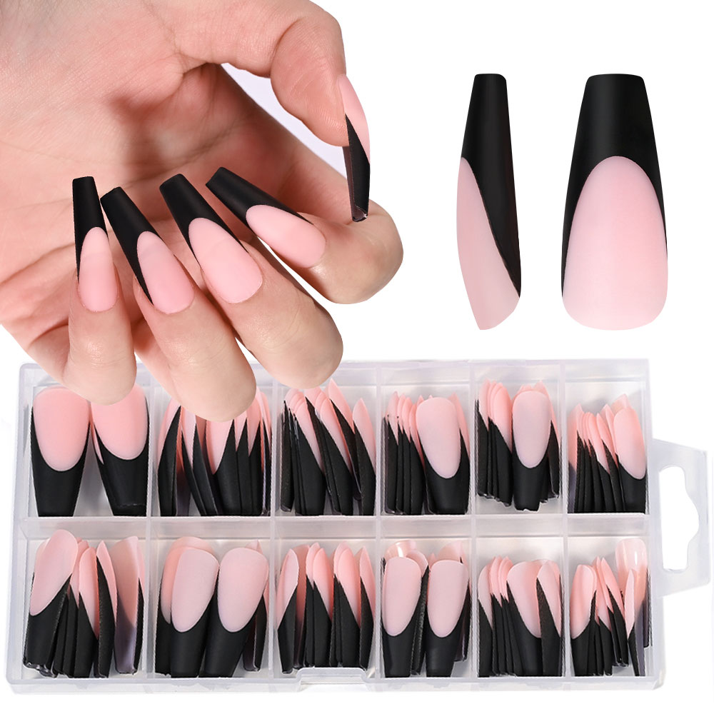 Nail Art Natural - 120PC schwarze französische Gel-Nagelspitzen, matt, langer