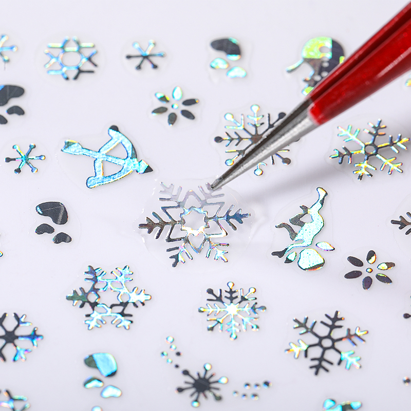 Nail Art Xmas - Holographics Silber Schneeflocken 3D Weihnachten Nagel