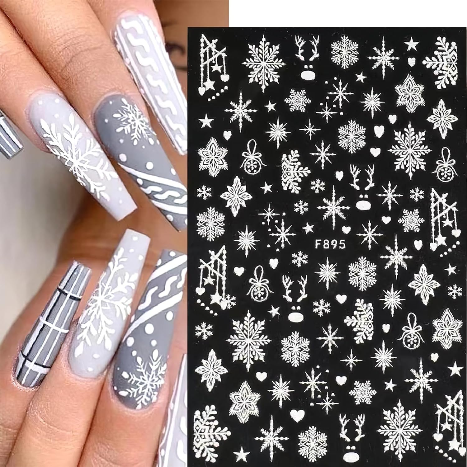 Nail Art Xmas - 3d Schneeflocke Nail Art Aufkleber weiß