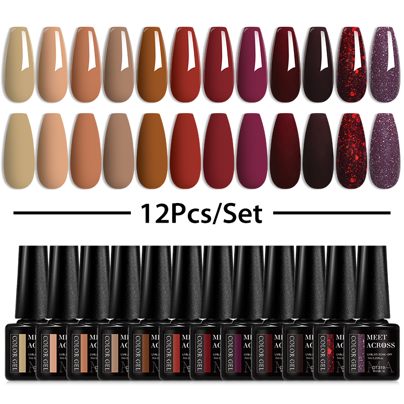 Nail Art Full Color - 10/12Pcs Gel Nagellack Set Kaffee Rot